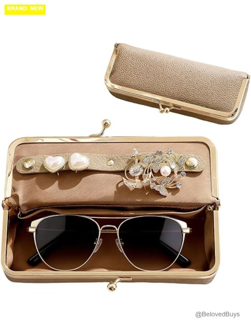 Vintage Kiss Lock Leather Sunglasses Case Travel Makeup Organizer Pouch